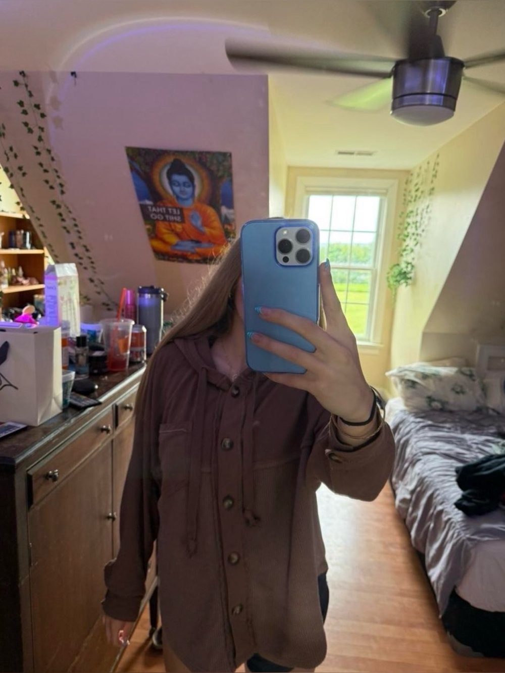 American Eagle Outfitters Mauve Hooded Button-Front Teddy Jacket